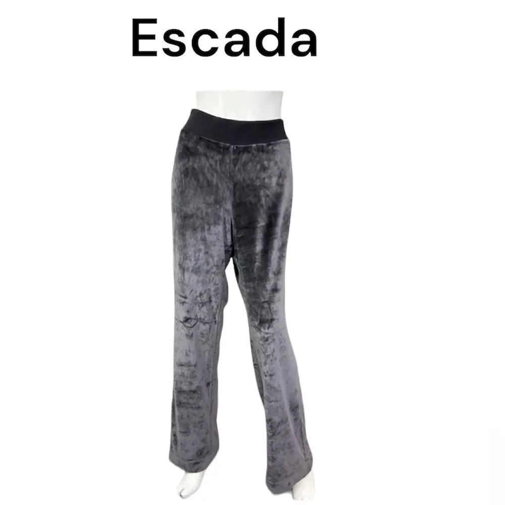 New Escada Sport Ellara Velvet Straight Leg Elastic Waist Black Diamond Pants XL